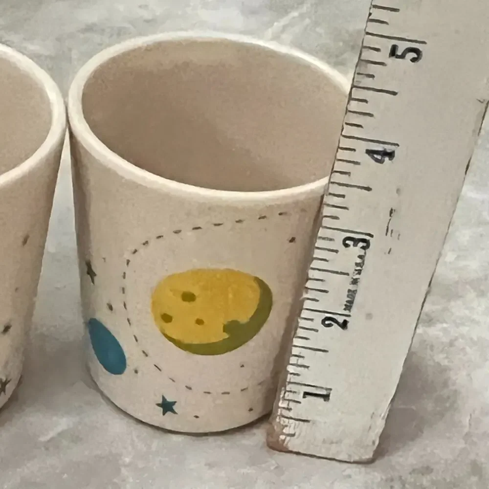 Pillowfort Kids Melamine Cups Set of 4 BPA Free Space and Fruit Pattern